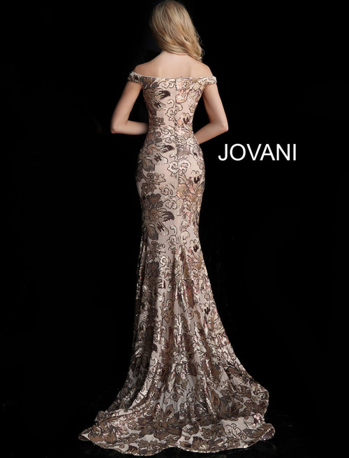 Jovani 63516 Sequin Embroidery Off the Shoulder Fitted Dress