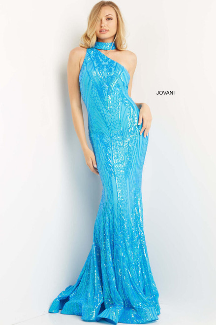 Jovani 08338 Sequin Train One Shoulder Sleeveless Dress