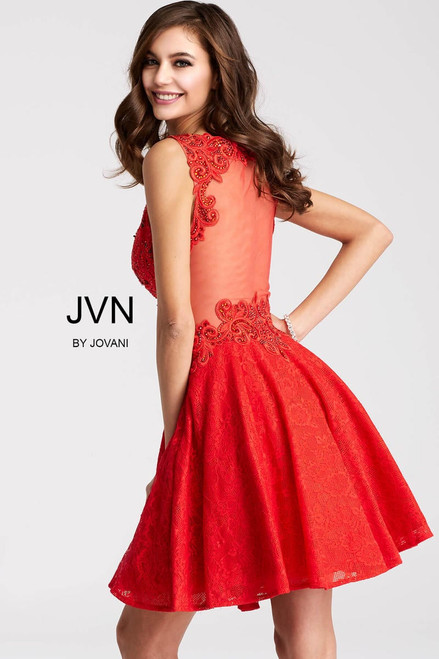 Jovani JVN45264 Embroidery V-Neck Sleeveless Short Dress