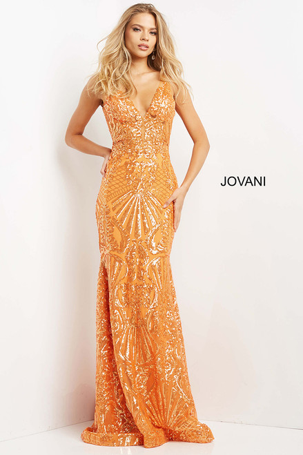 Jovani 07276 Sequin Beaded Plunging Neck Sleeveless Dress