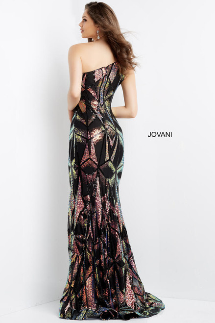 Jovani 06417 Sequin One Shoulder Sleeveless Train Dress