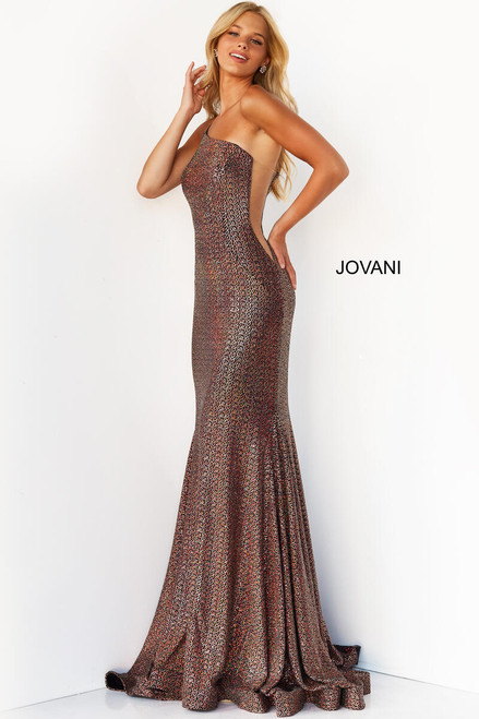 Jovani 06333 Jersey Metallic One Shoulder Sleeveless Dress