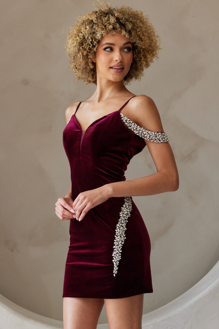 Amelia Couture 6200S Velvet Embellished V-neck Short Dress