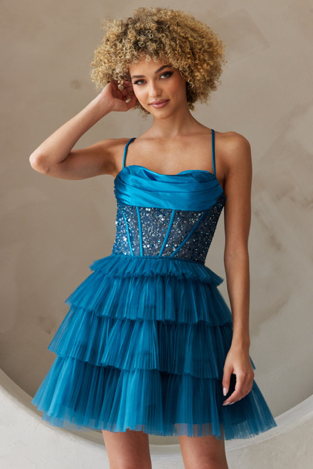 Amelia Couture BZ9023S Beaded Sleeveless Corset Short Dress