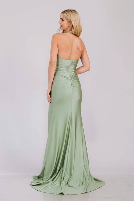 Amelia Couture 3040 Satin Halter Neck Sleeveless Slit Dress