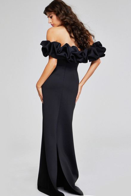 Jovani 41084 Mikado Satin Ruffled Sleeves Off-Shoulder Gown