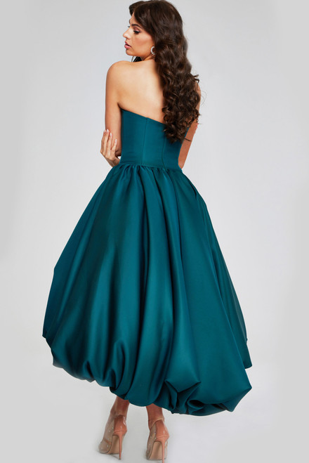 Jovani 42345 Mikado Satin Strapless High-Low Pleated Gown