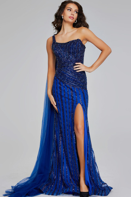 Jovani 39386 Chiffon Beaded One-Shoulder Sleeveless Gown