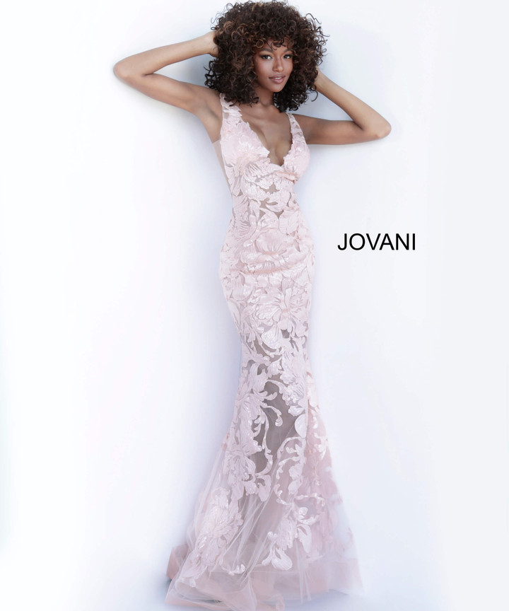 Jovani 60283 Sleeveless Plunging Neck Embellished Dress