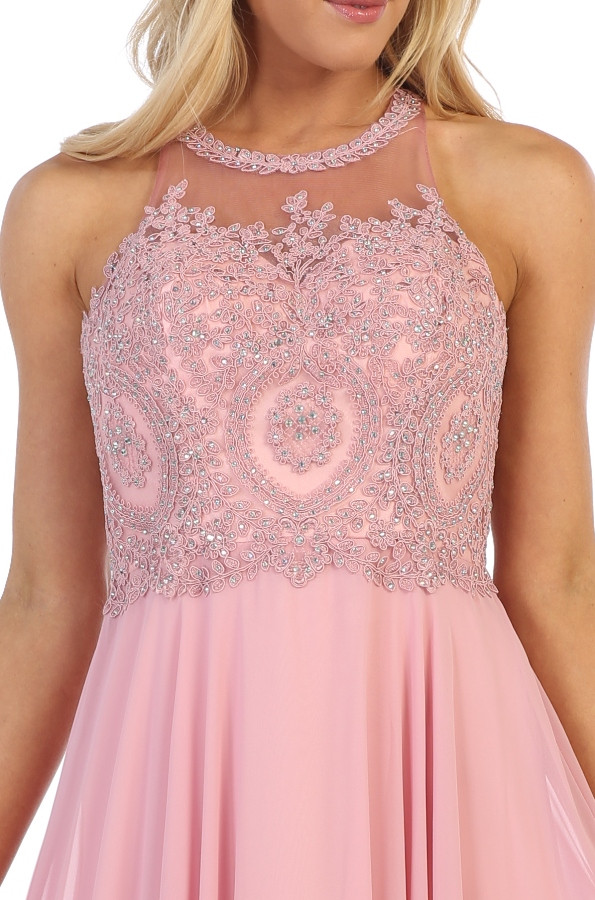 Celavie 5021-L Chiffon Illusion Scoop Neck Sleeveless Dress