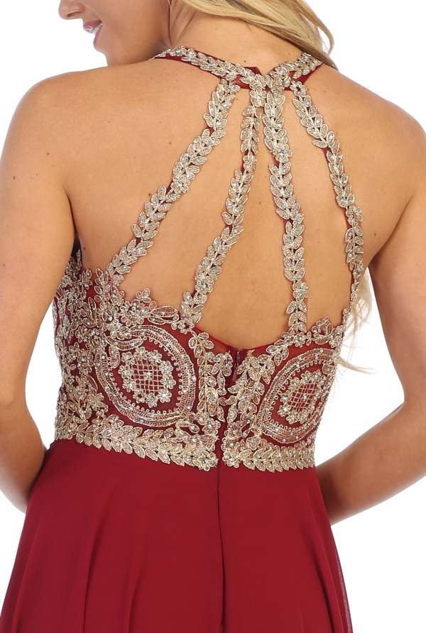 Celavie 5021-L Chiffon Illusion Scoop Neck Sleeveless Dress