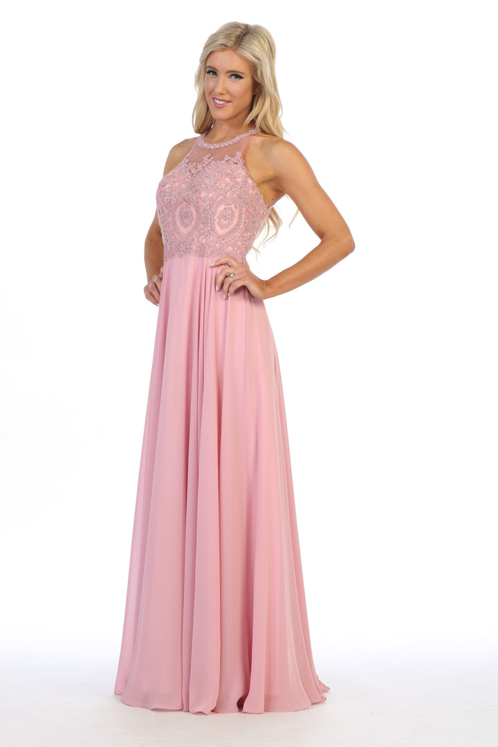 Celavie 5021-L Chiffon Illusion Scoop Neck Sleeveless Dress