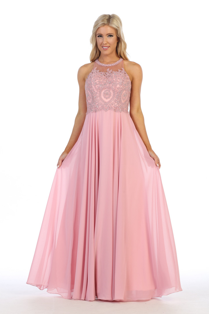 Celavie 5021-L Chiffon Illusion Scoop Neck Sleeveless Dress