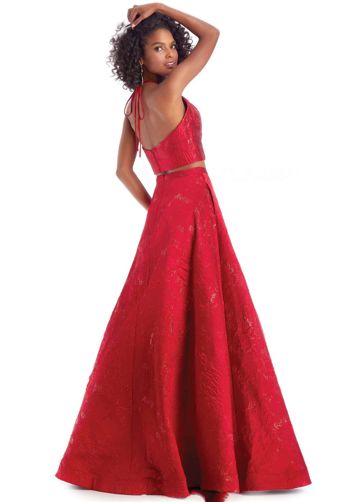 Clarisse 8229 Metallic Textured Halter Neck Two Piece Dress