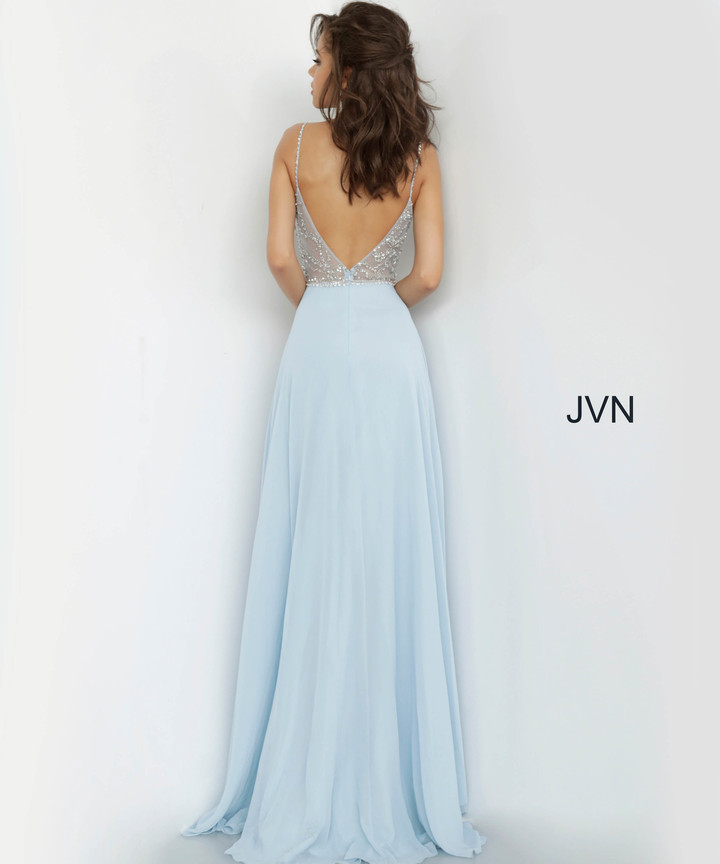 JVN by Jovani JVN4410 Jeweled Illusion Bodice Chiffon Gown