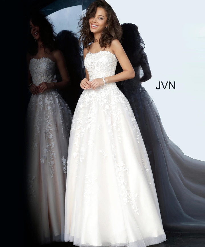 JVN by Jovani JVN1831 Embroidered Sweetheart Strapless Gown