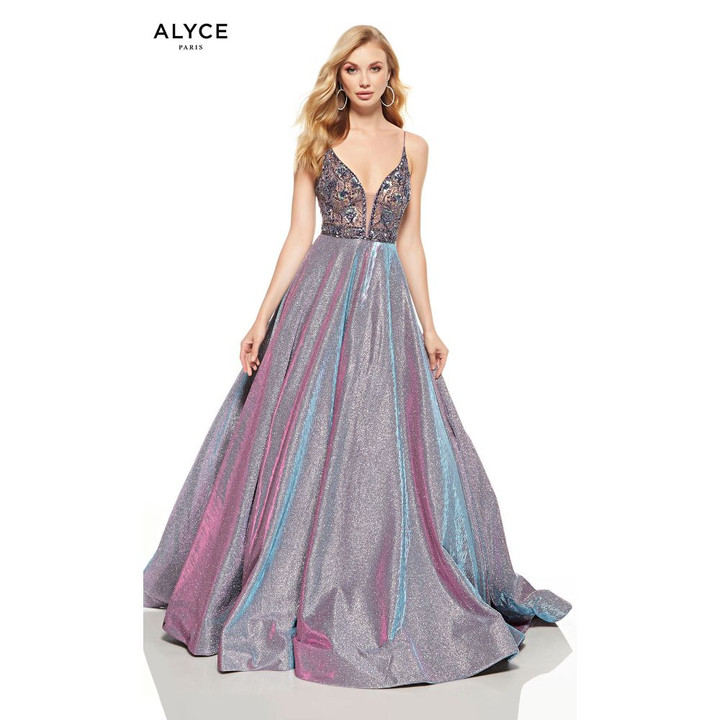 Alyce Paris 27377 Textured Jersey V-Neck Straight Long Dress