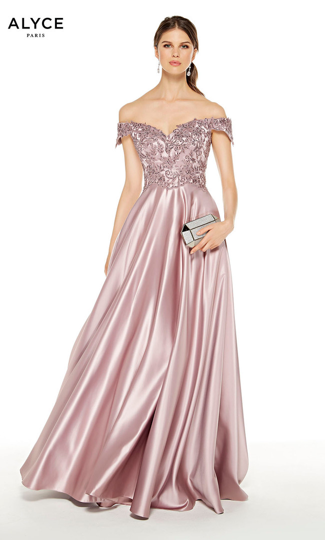 Alyce Paris 27393 Luxe Silk Satin Off Shoulder Long Dress