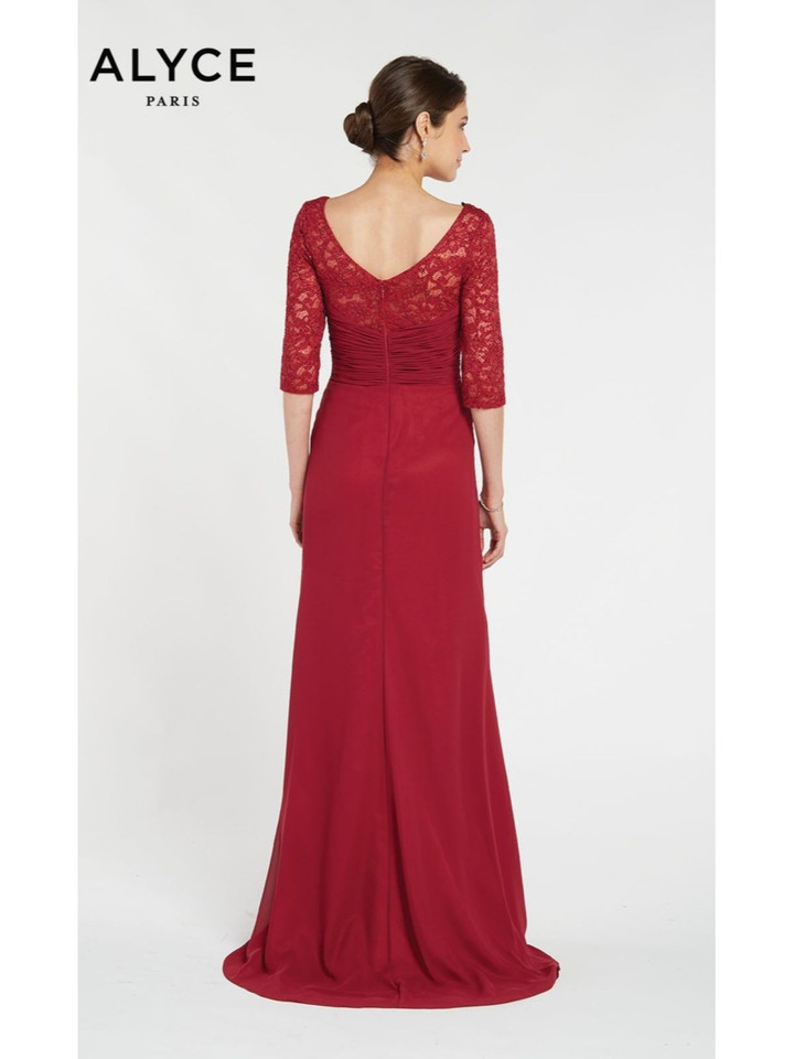 Alyce Paris 27234 Lace Iridescent Silk Chif V-Neck Dress