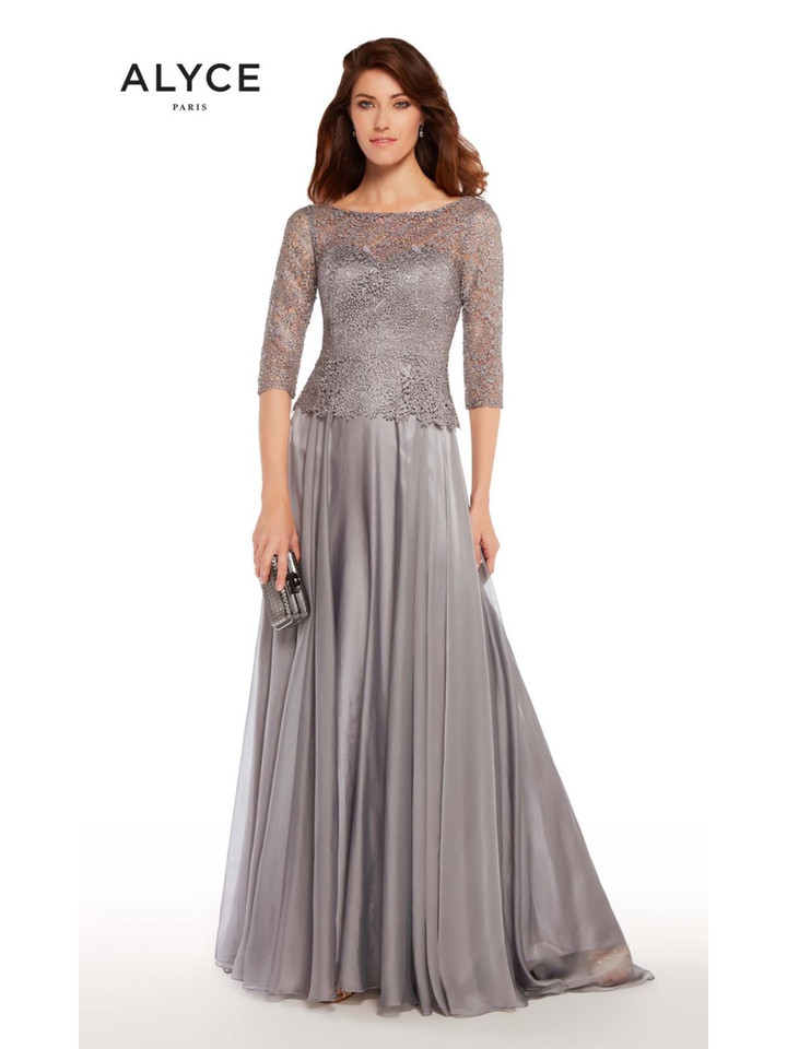 Alyce Paris 27251 Iridescent Chiffon Lace Bateau Neck Dress