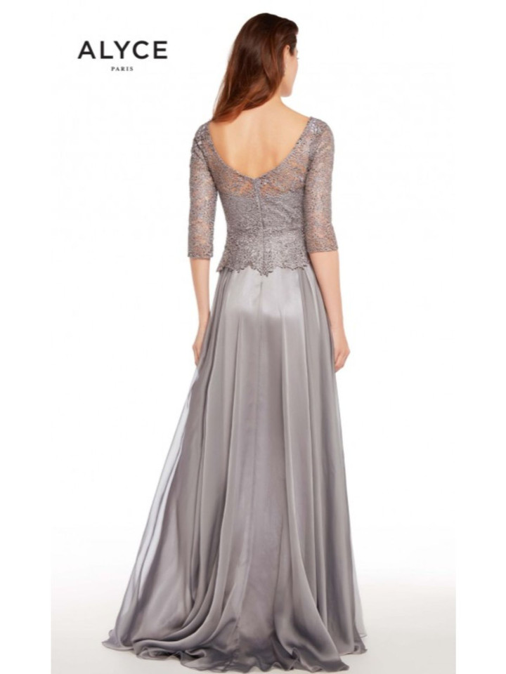 Alyce Paris 27251 Iridescent Chiffon Lace Bateau Neck Dress