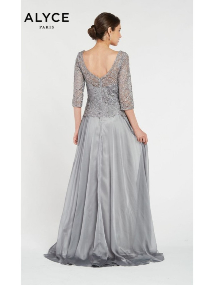 Alyce Paris 27251 Iridescent Chiffon Lace Bateau Neck Dress