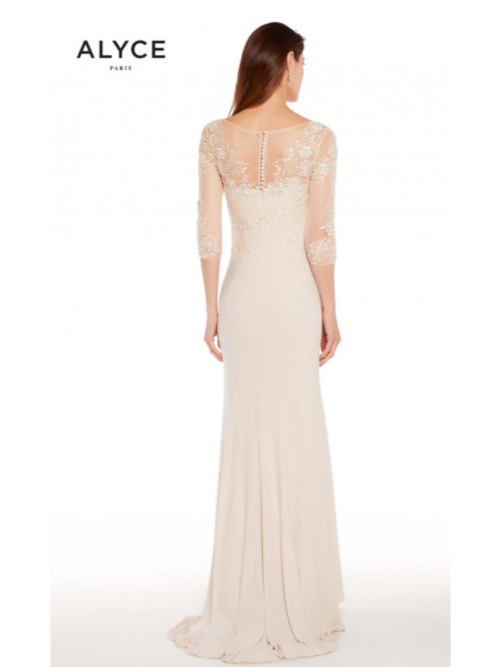 Alyce Paris 27257 Jersey Lace Embellish Illusion Neck Dress