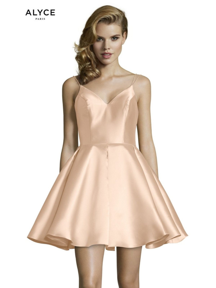 Alyce Paris 3764 Mikado V-neck Sleeveless Short Dress