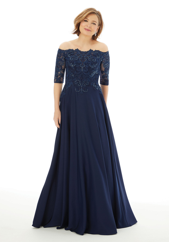 MGNY By Morilee 72220 Embroidered Lace Off Shoulder Gown