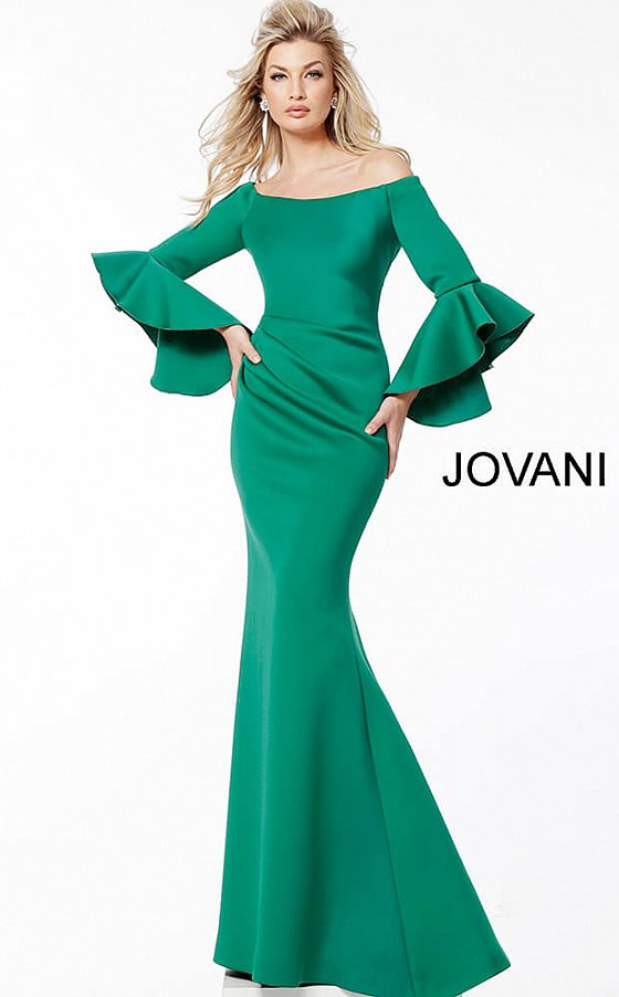 Jovani 59993 Off Shoulder Bell Sleeves Mother of Bride Dress