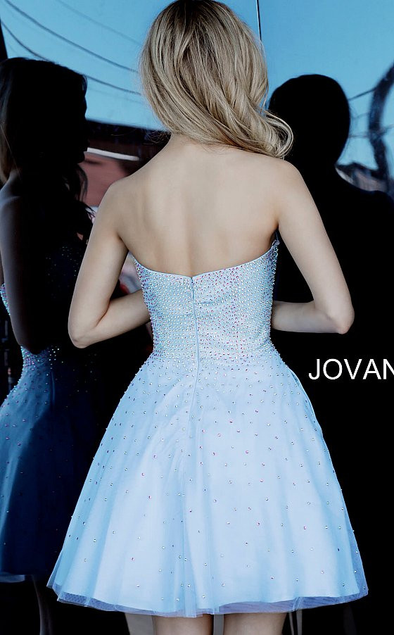 Jovani 2830 Beaded Straight-Across Strapless Short Dress