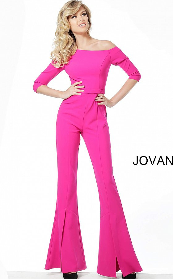 Jovani 1867 Three Quarter Sleeve Contemporary Long Jumpsuit