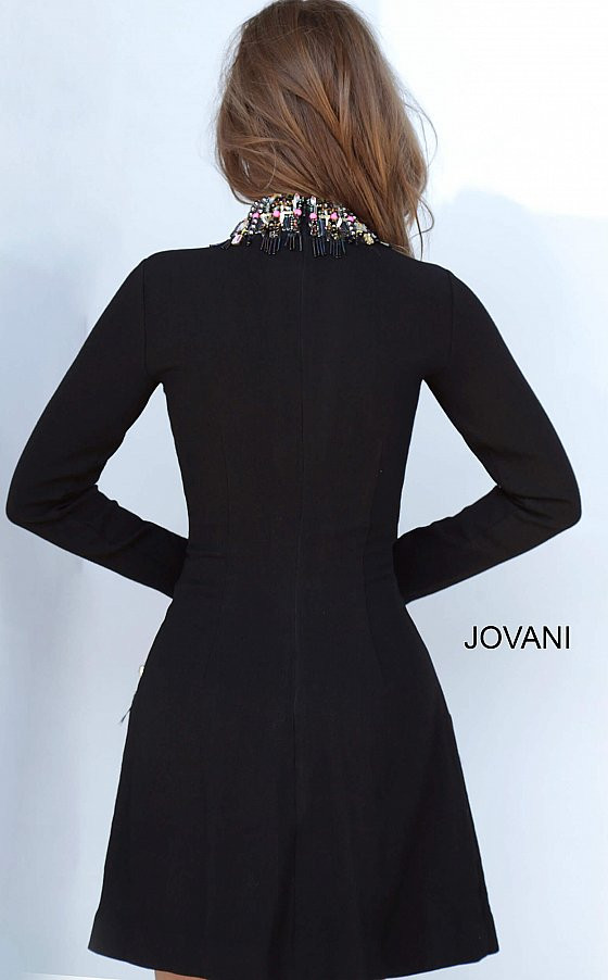 Jovani 1884 Polyester Embellished Collar Long Sleeve Dress