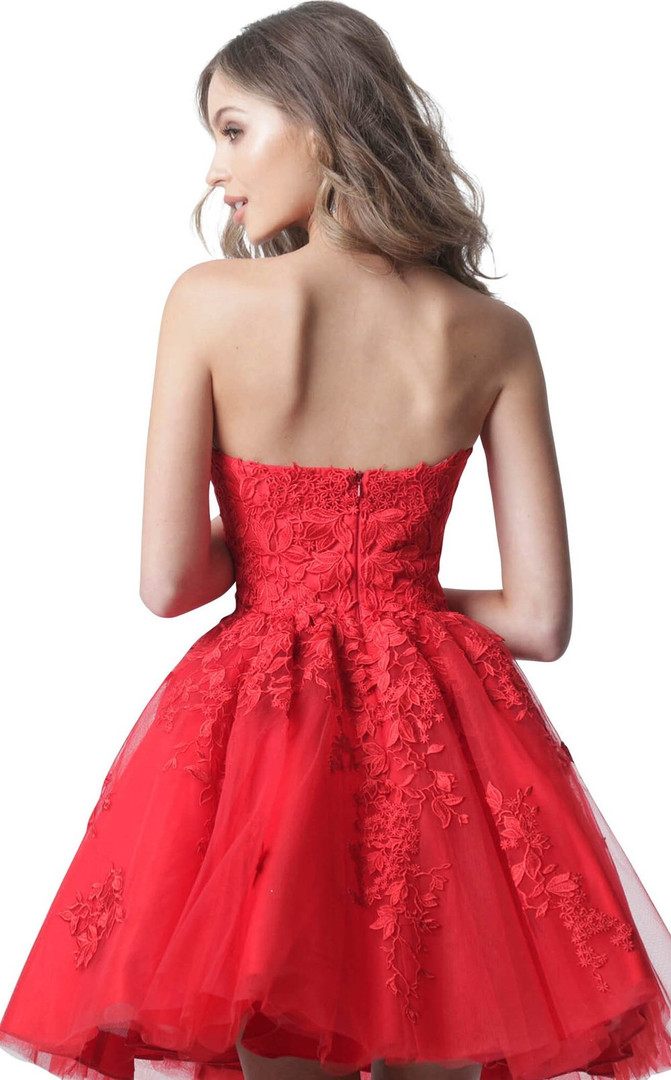 JVN by Jovani JVN1830 Strapless Floral Lace Cocktail Dress