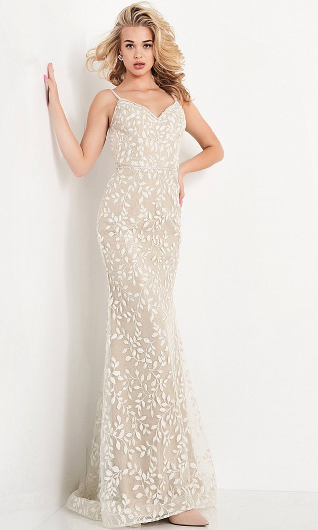 JVN by Jovani JVN06472 Embroidered V Neck Evening Gown