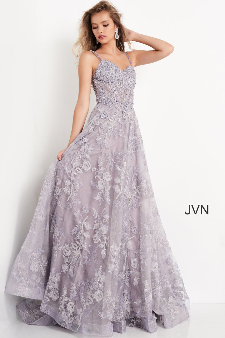 JVN by Jovani JVN06474 Sweetheart Neckline Floral Dress