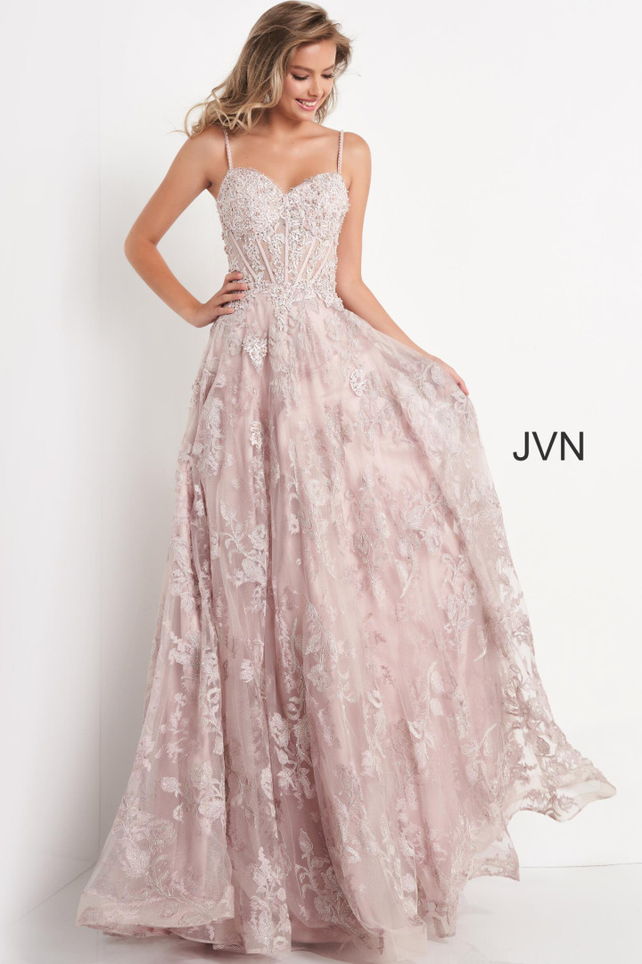 JVN by Jovani JVN06474 Sweetheart Neckline Floral Dress