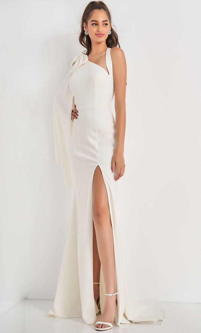 JVN by Jovani JVN2516 Asymmetric Neck Dress With Slit