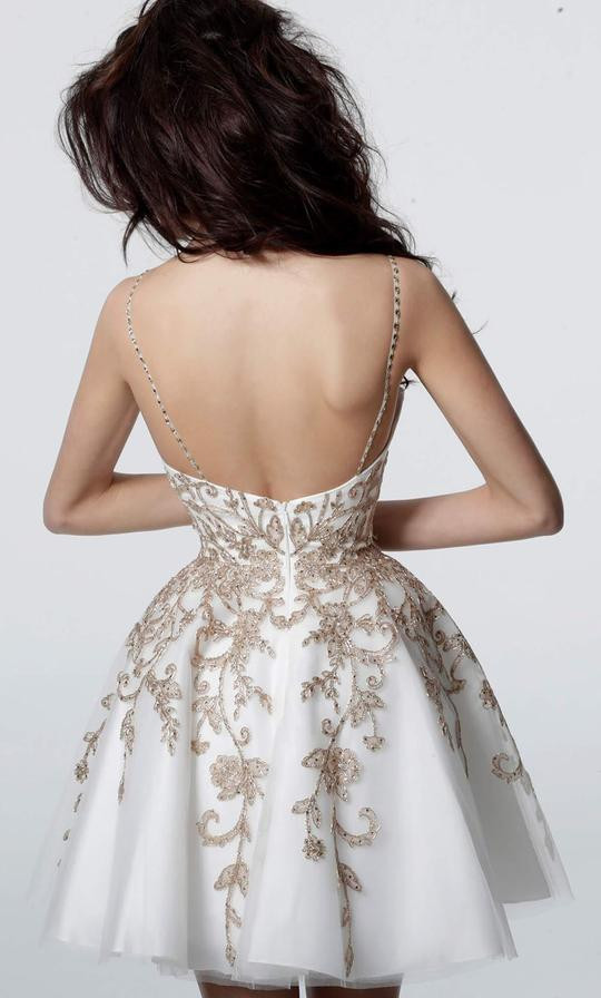 JVN by Jovani JVN3906 Short Gilt Embroidered A-line Dress