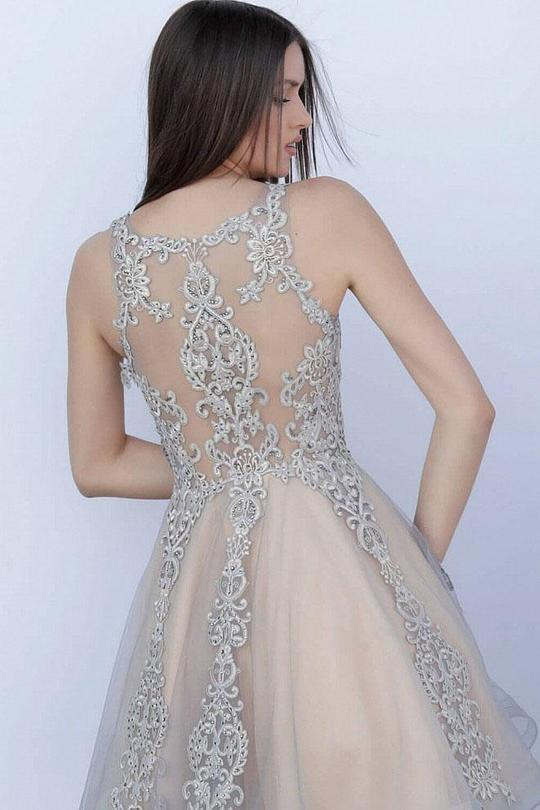 JVN by Jovani JVN63907 Beaded Appliqued Cocktail Dress
