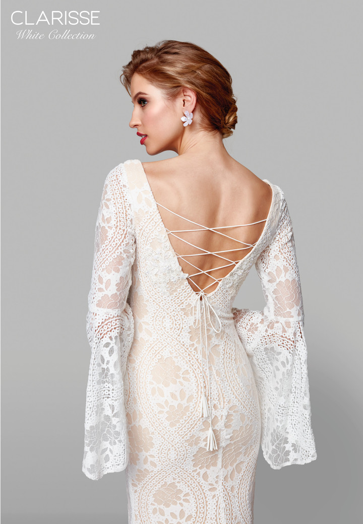 Clarisse 600101 Lace Long Bell Sleeve Trumpet Dress