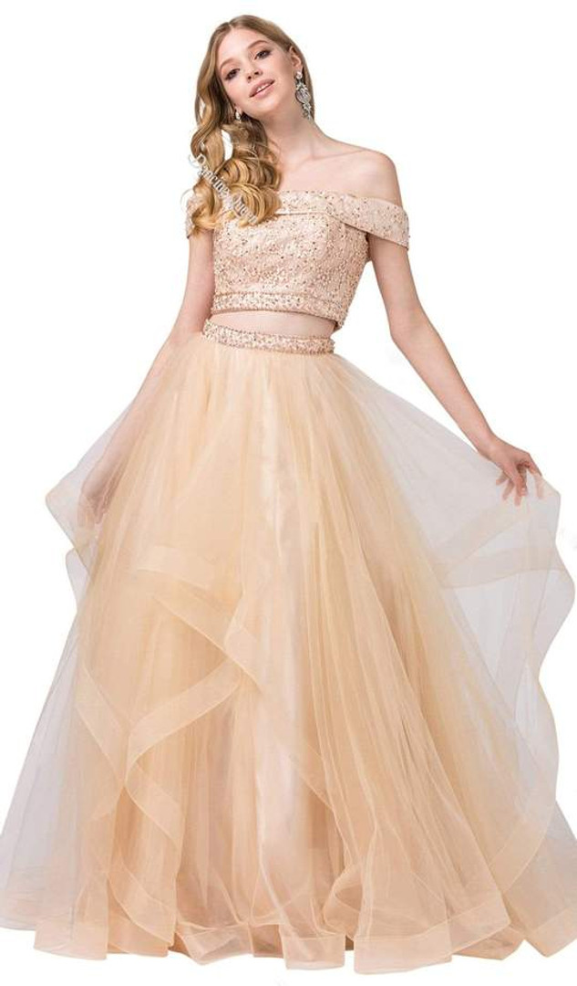 Dancing Queen 2545 Embroidered Off Shoulder Two-piece Gown