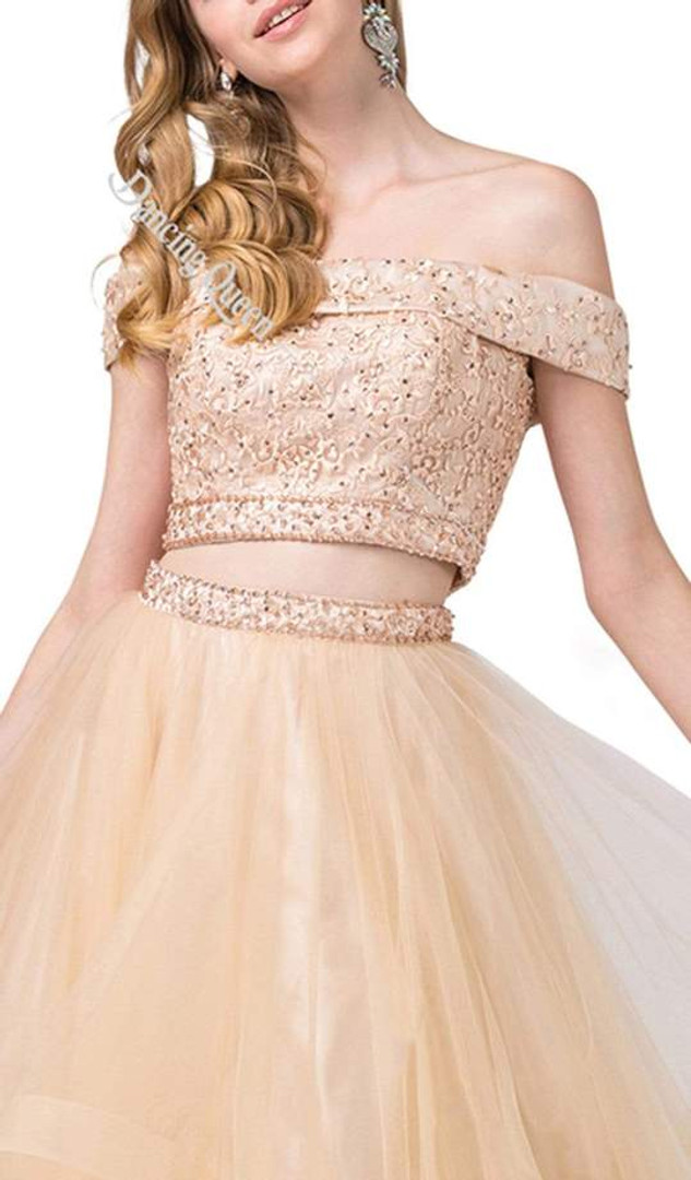 Dancing Queen 2545 Embroidered Off Shoulder Two-piece Gown
