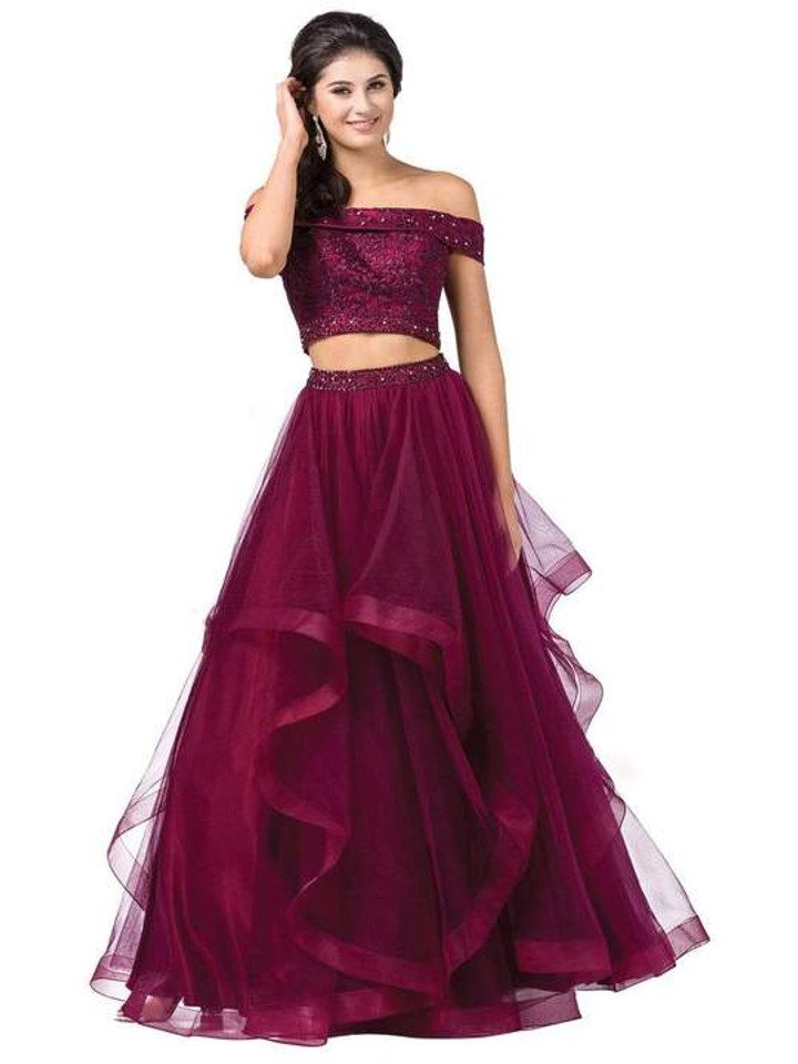Dancing Queen 2545 Embroidered Off Shoulder Two-piece Gown