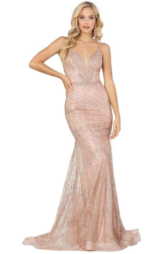 Dancing Queen 4007 Embellished Deep V-neck Trumpet Dress