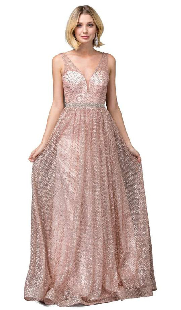 Dancing Queen 2834 Sleeveless Plunging V-neck A-line Gown