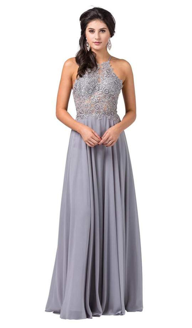 Dancing Queen 2716 Sleeveless Lace Applique Halter Dress