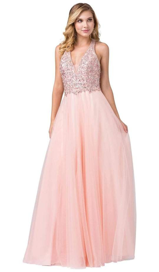 Dancing Queen 2532 Embellished Deep V-neck A-line Gown