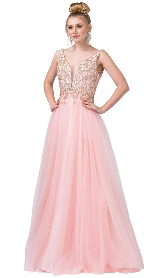 Dancing Queen 2514 Sleeveless V-neck Bejeweled Bodice Gown