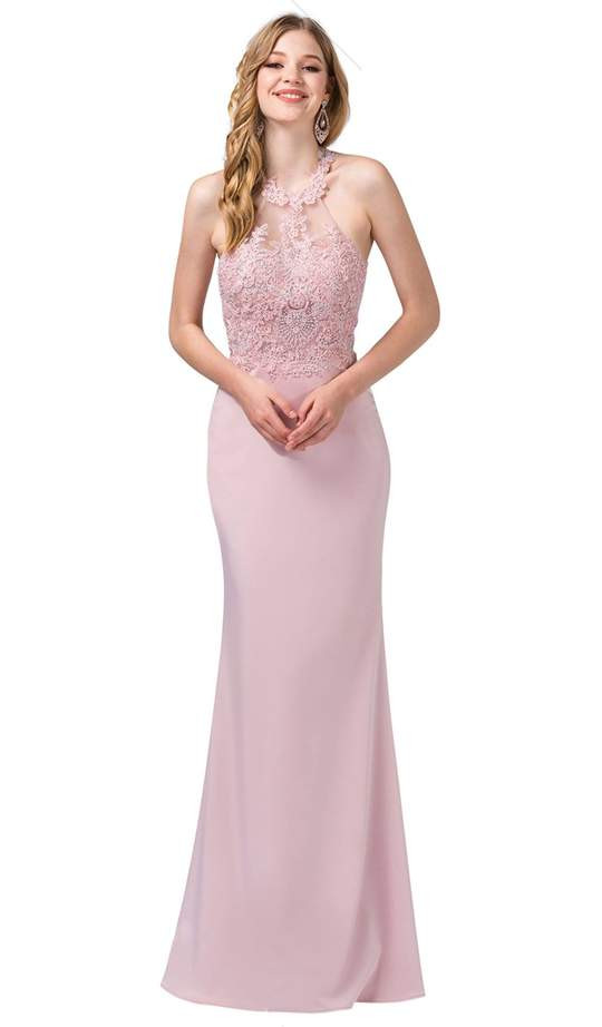 Dancing Queen 2499 Appliqued Illusion Back Paneled Gown